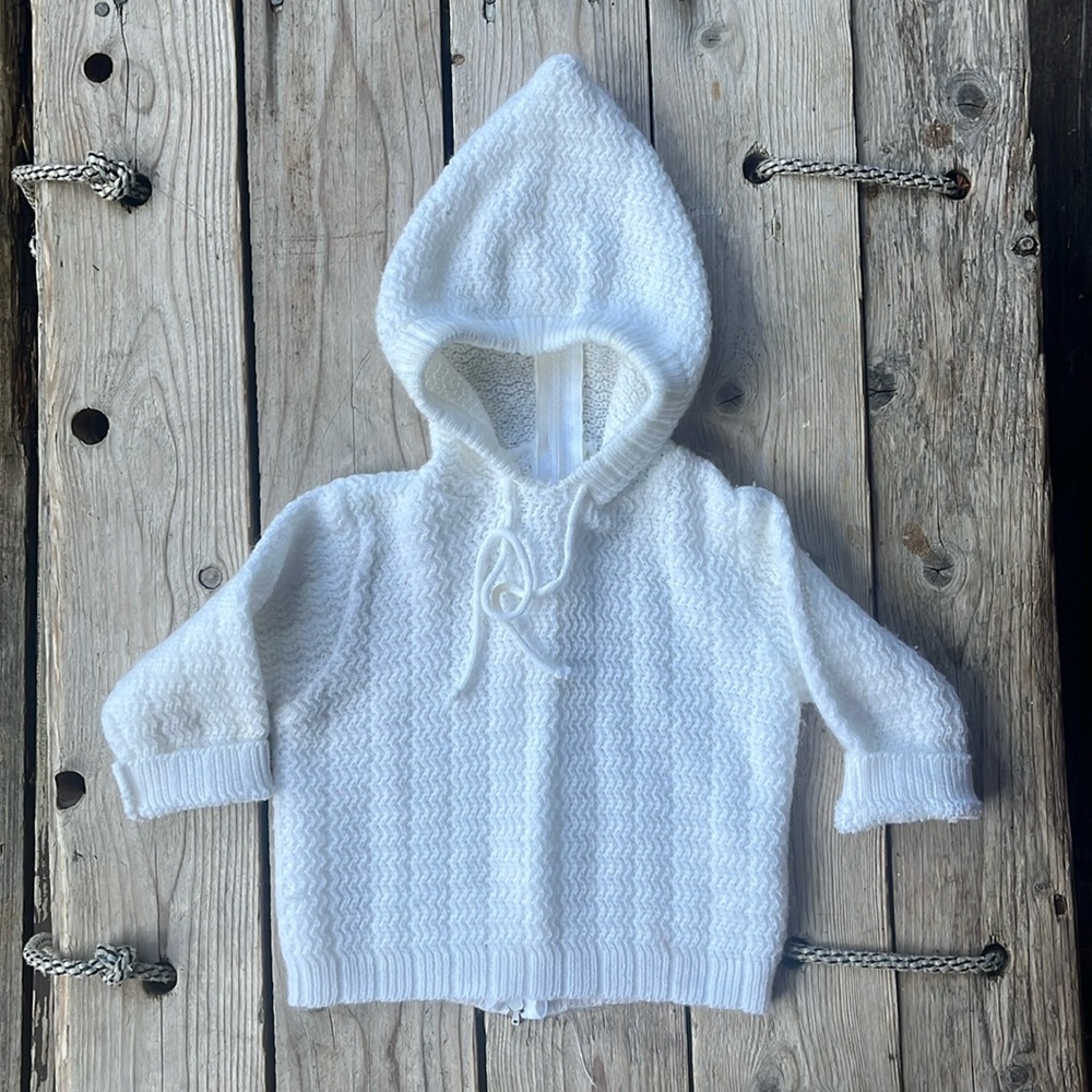 Vintage Petit Ami Baby Knit Hooded Sweater Back Zip Made in Japan 3-6M